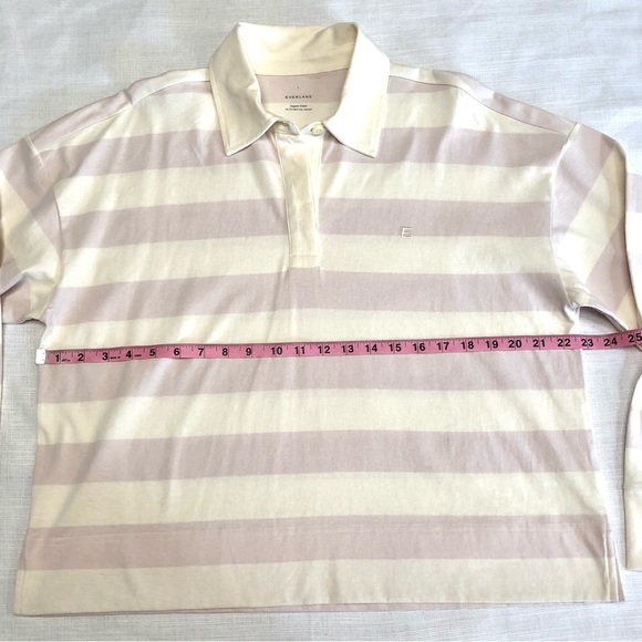 Everlane Purple / White Stripe Organic Cotton Long Sleeve Rugby Polo Size Large - Picture 8 of 10